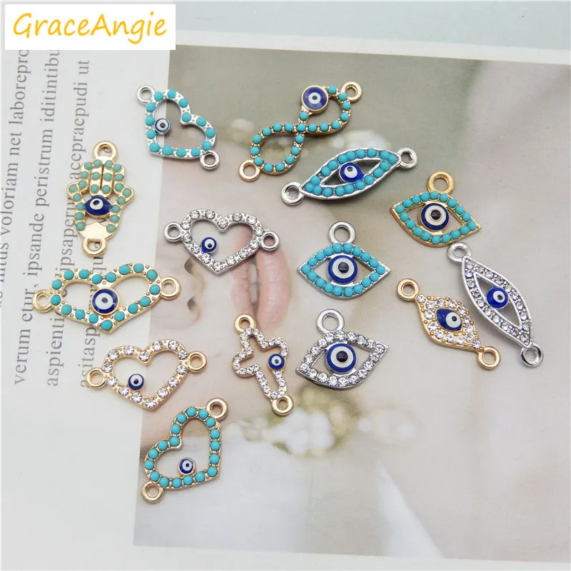 12 шт. Подвески на удачу с изображением сглаза фианитами ожерелье Богородицы