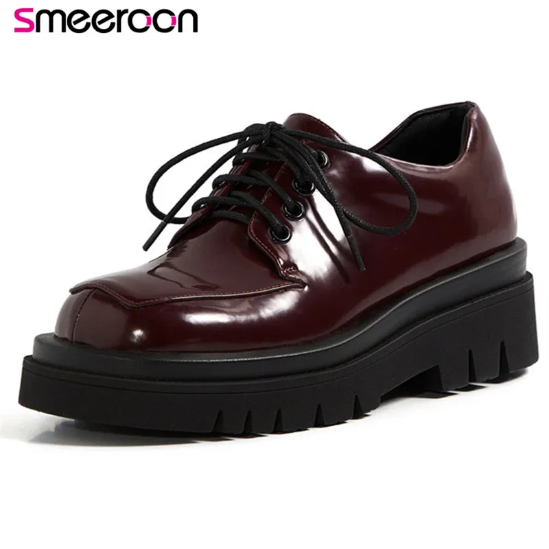 

Smeeroon 2021 Spring Summer Women Pumps Genuine Leather Shoes Lace Up Fashion Comfortable Punk Casual Shoes Woman Black