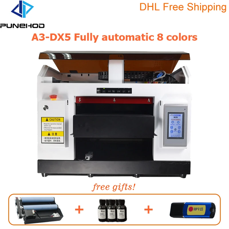 Punehod A3 dtg uv led планшетный принтер DX5 8 цветов cmyk + wwww для печатной машины футболок с