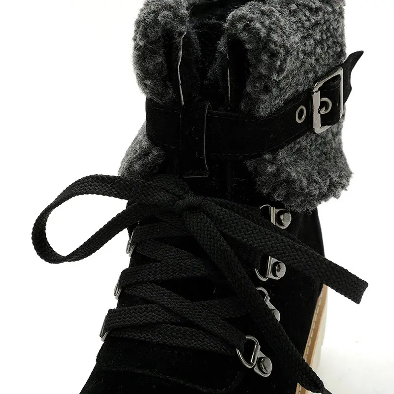 

NESIMOO 2021 Buckle Zipper Women Boots Round Toe Keep Warm Plush Casual Shoes Winter Wedge Heel Ankle Boots Big Size 34-43