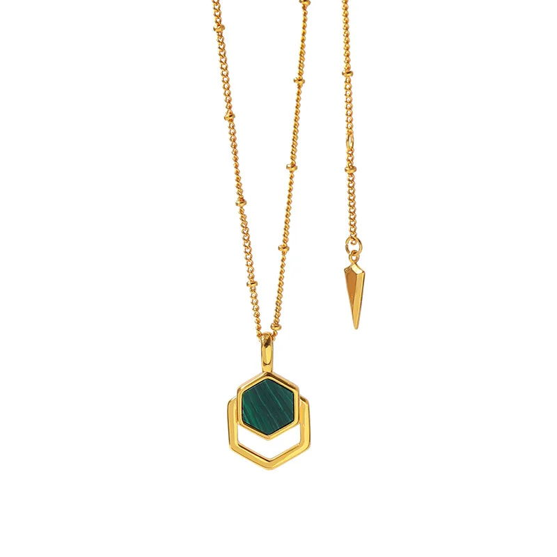 AAA Quality Gold Color Polygon Malachite Pendants Fashion Brand Jewelry Necklaces For Women (DJ1386) |