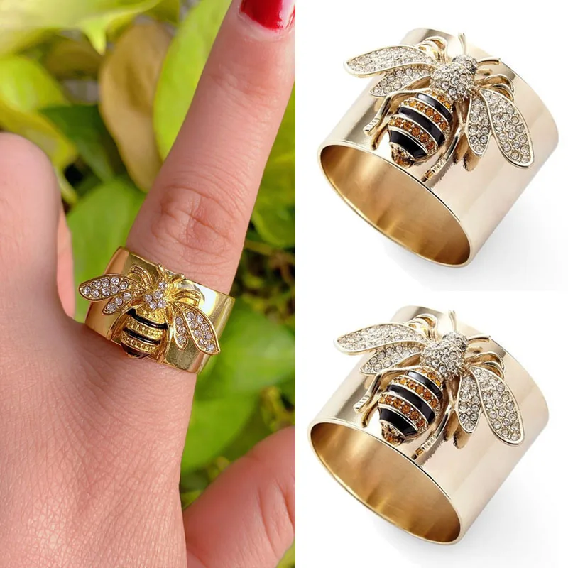 

Fashion Luxury Punk Gold-Plated Metal Bee Inlaid Zircon Ring Men and Women Party Cocktail Jewelry Accessories