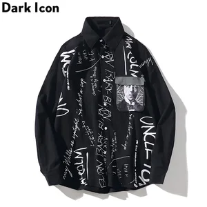 Мужская рубашка с длинным рукавом и принтом граффити темных икон, 2019, уличная одежда в стиле хип-хоп, мужские рубашки больших размеров