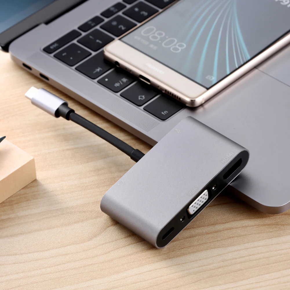 

5 In 1 Portable USB C Hub Converter Charging Aluminum Alloy Expander Plug And Play Computer Adapter Type C USB 3.1