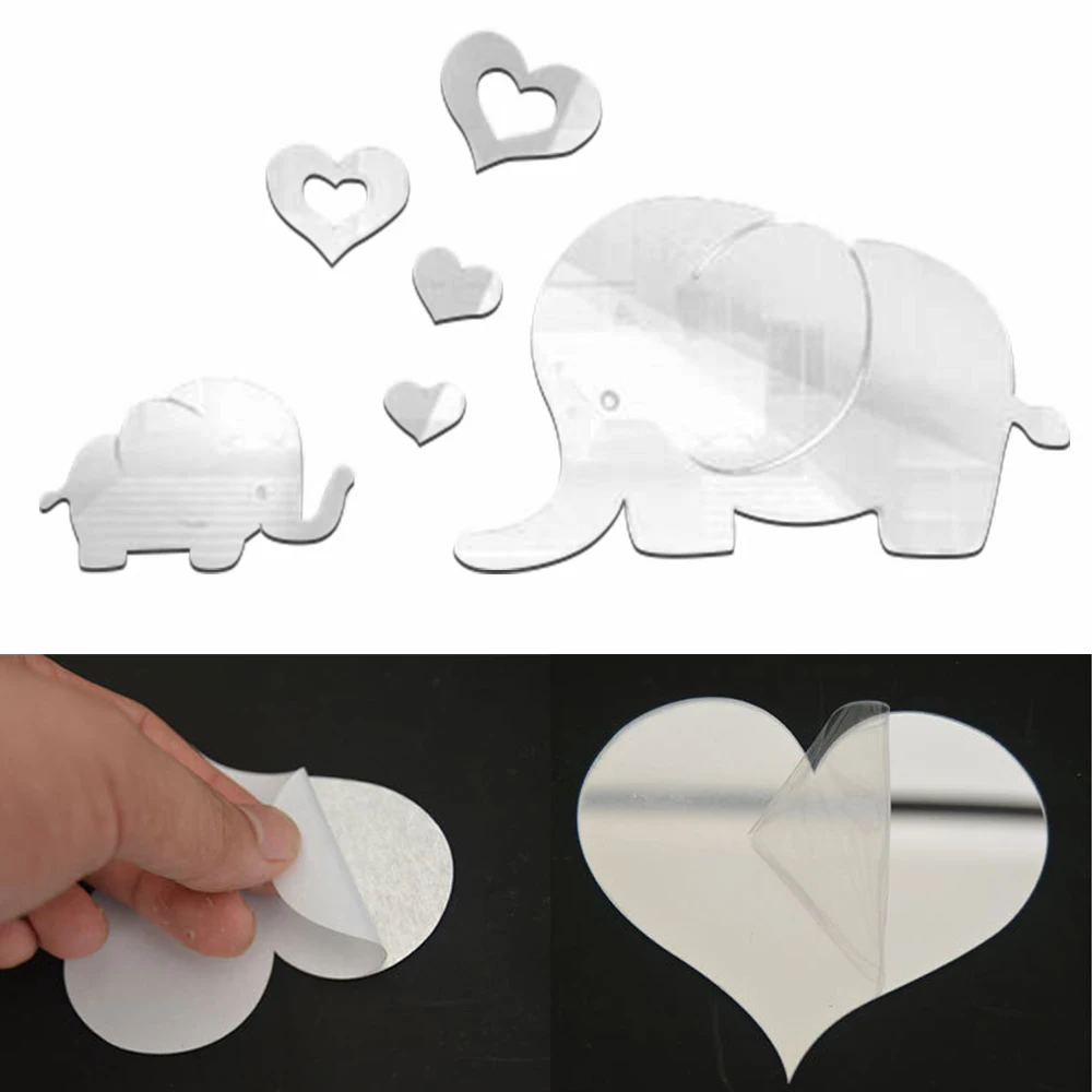 

Love Heart Elephant 3D Mirror Acrylic Wall Sticker Baby Nursery Bedroom Dcor