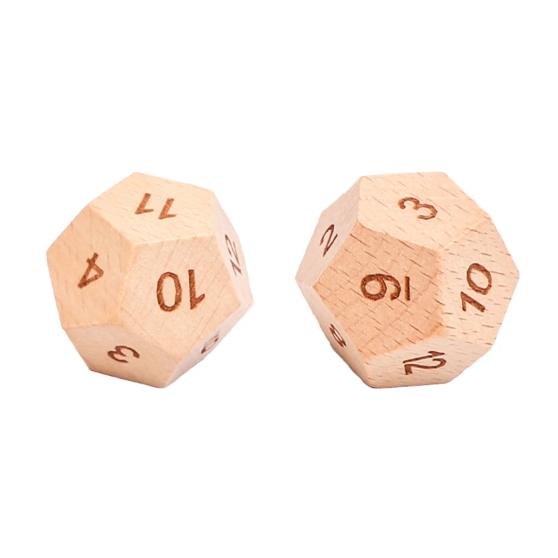 

2Pcs Wood Dice 12 Sided Dice 30mm Digital Number Cubes Round Coener For Kid Educational Toys DIY Board Games