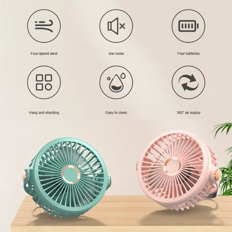 

5000/10000mAh USB Rechargeable 360 Rotation 4 Gears Ceiling Fan Table Desk Fan Hanging Fan for Camping Tent Outdoor Bed Home