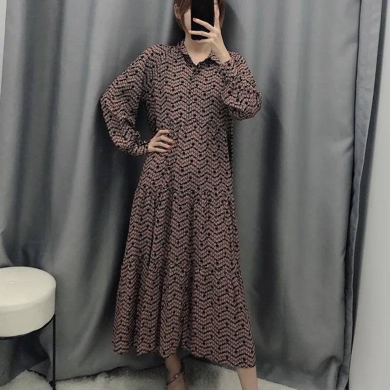 Длинное женское платье осень 2019 новая мода винтажный принт длинный рукав Feminino