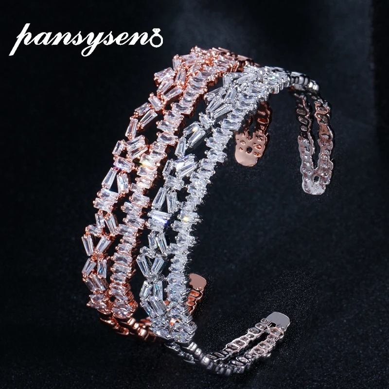 

PANSYSEN Fashion Design AAA Zircon Silver 925 Jewelry Bangle for Women Friends Birthday Gift Female Fine Jewlry Silver Bracelet