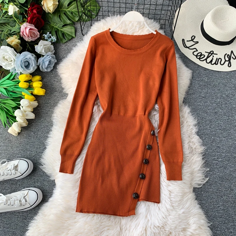 Женское вязаное платье ALPHALMODA пуловер с длинными рукавами асимметричное