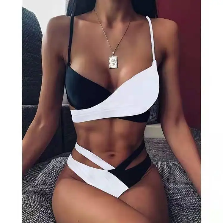 

2021 Sexy Women's Stitching Leopard Bikini Swimsuit Swimsuit Women Tube Top Thong Brazilian Bikini Suit Bathing Suit Bathing