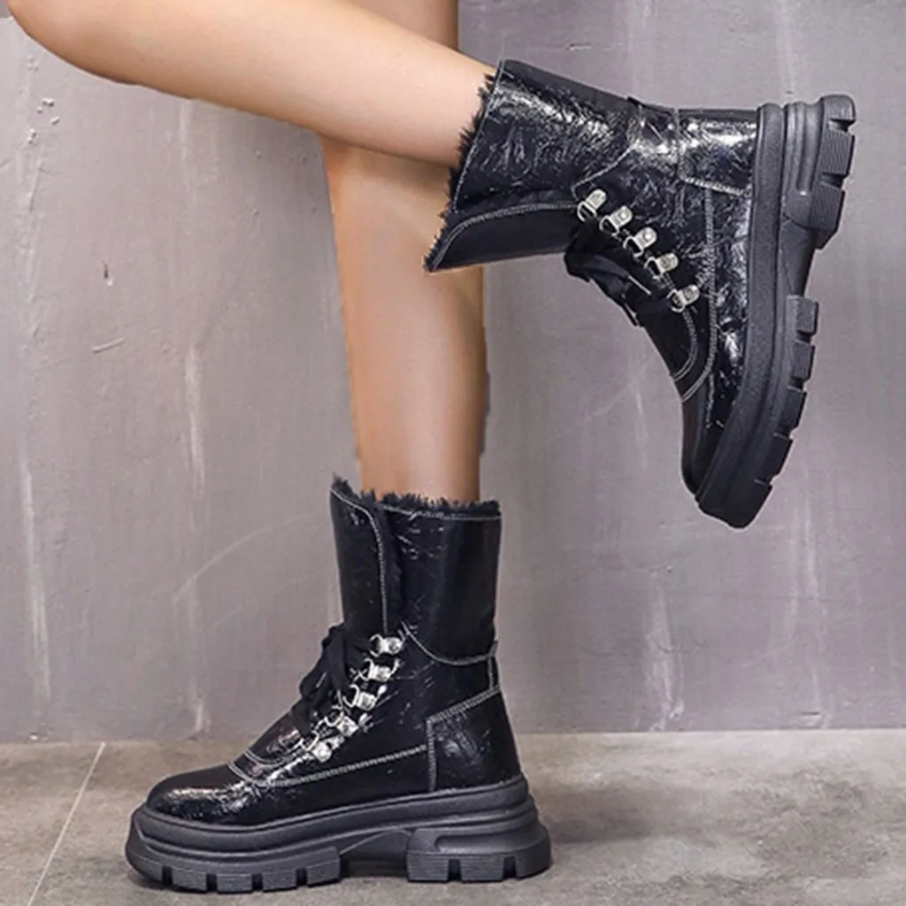Женская обувь ботинки на платформе в Корейском стиле женские зимние блестящие