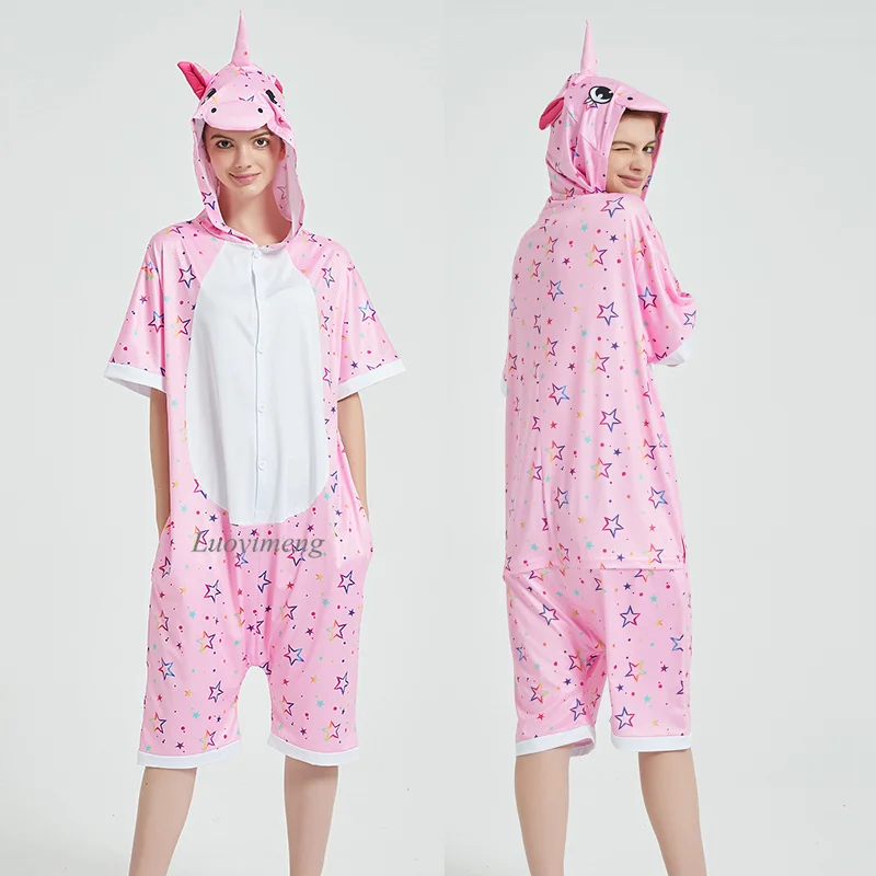 Пижама Кигуруми для мальчиков и девочек летняя с мультяшным единорогом ползунки