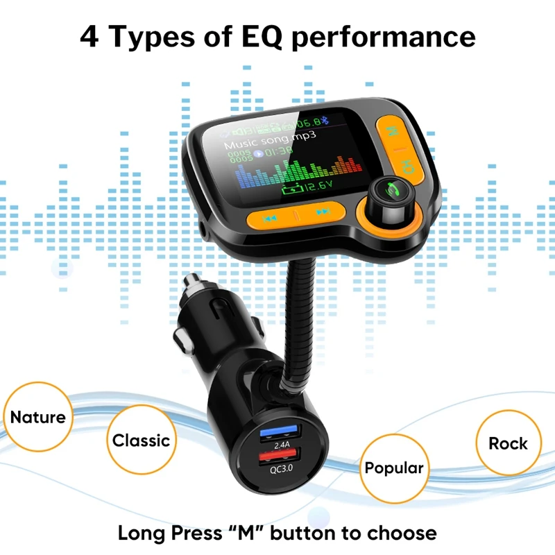 

C86 Car Mp3 Bluetooth FM Player Card Car Adapter with QC3.0 Charging , 1.7 Inch Screen Wireless and Free Calling, Supports TF Ca
