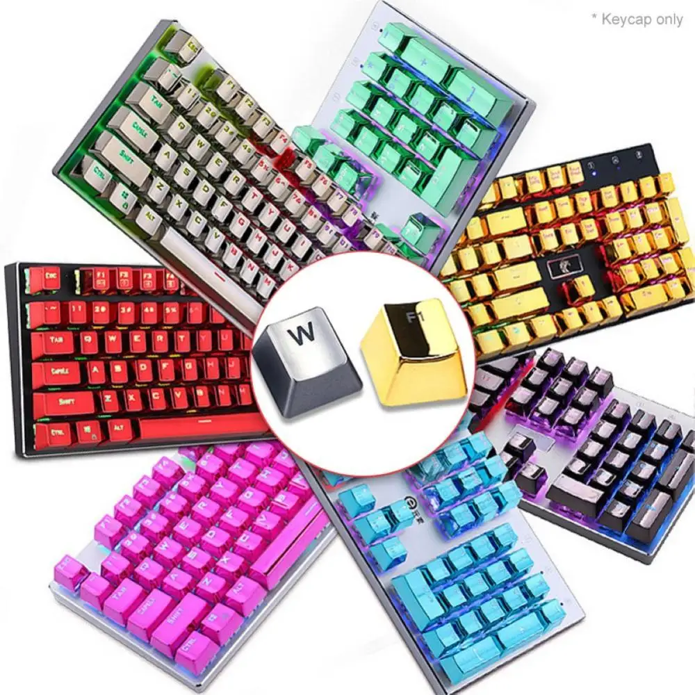 

104 Keys Solid Color PBT Backlight Electroplated Metal Texture Mechanical Keyboard Keycaps Replacement Kit For Cherry MX