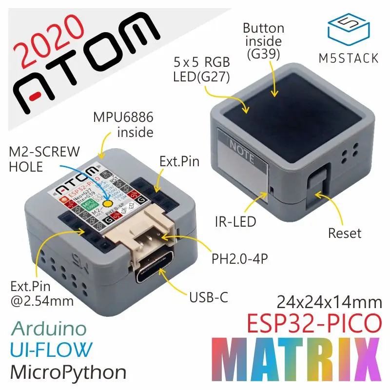 M5Stack официальное 2020 Новое поступление ATOM Matrix ESP32 PICO макетный комплект Arduino