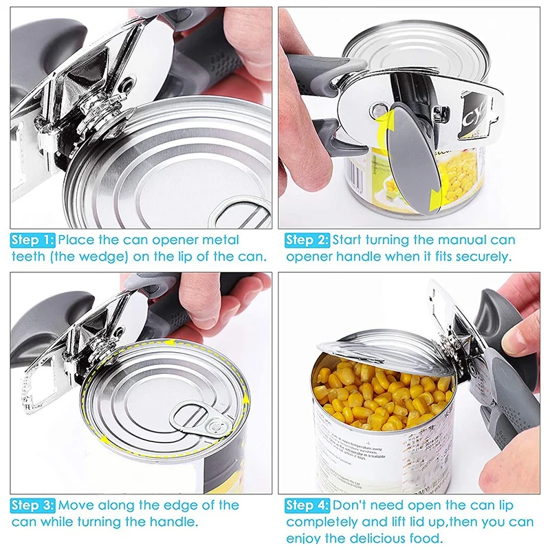 Can Opener Handheld 3 in 1 Manual Multifunctional Heavy Duty Openers with Comfy Grip Gray | Дом и сад