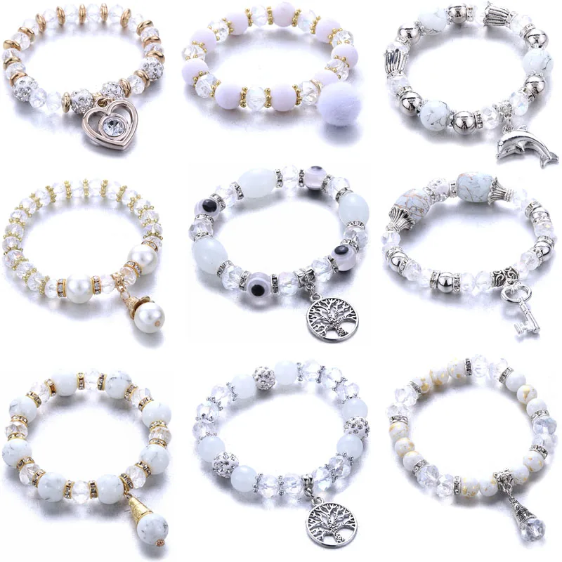 

Romantic pure white series Beaded bracelet bangle jewelry Natural stone crystal beads glass bead beads Jewelry making