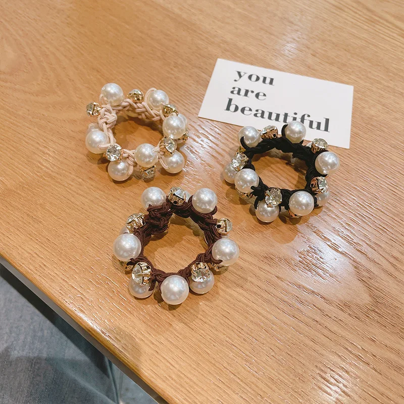 

Fashion ins pearl rubber band female girl hair ring temperament braided hair rope headdress simple horsetail head rope