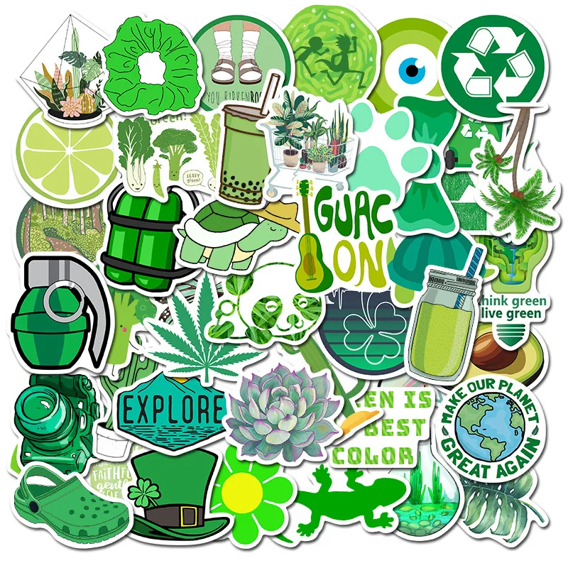 

10/30/50PCS Green Cartoon Small Fresh Series Stickers Graffiti Suitcase Guitar Helmet Refrigerator Waterproof Stickers Wholesale