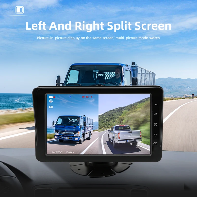 7 inches DVR for Truck Registrars 1080P AHD CCTV 2-Channel split screen 12-24V Driving Cameras Time-lapse video Parking camera | Автомобили