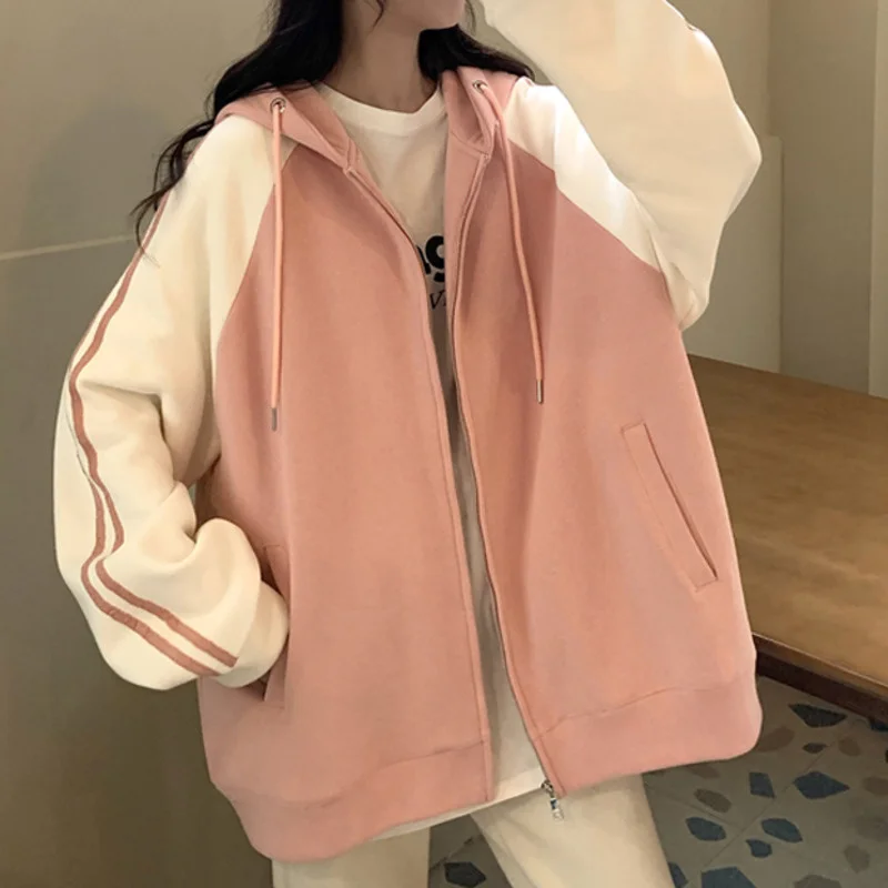 

Thickened Contrast Color Baseball Jacket Autumn 2021 New Design Sense of Minority Loose Sweater Cardigan Top Women's Fashion