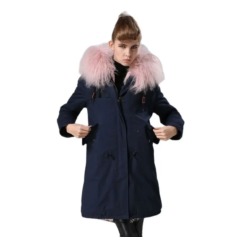 Новинка зима 2017 длинная стильная темно синяя хлопковая оболочка роскошная