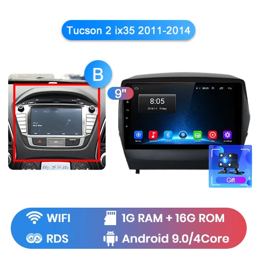 WIFI 1-16GB-B Junsun 4G+ 64G Android 9,0 для hyundai Tucson 2 ix35 2011- авто 2 din Радио стерео плеер Bluetooth gps Нет 2din dvd - Цвет: WIFI 1-16GB-B