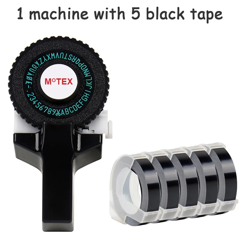 Черный цвет MoTex E101 принтер мини DIY Ручная Совместимость для dymo 3D тиснение ручная лента ручная машинка надпись машина - Цвет: machine add 5 black