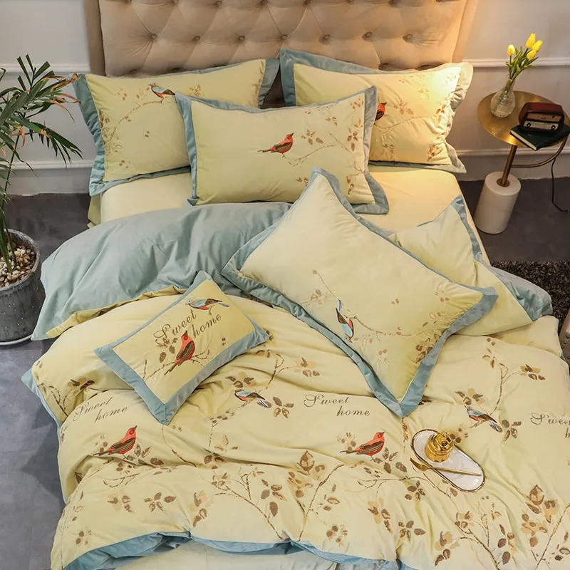 Желтый комплект постельного белья бархатное постельное белье простыня набор