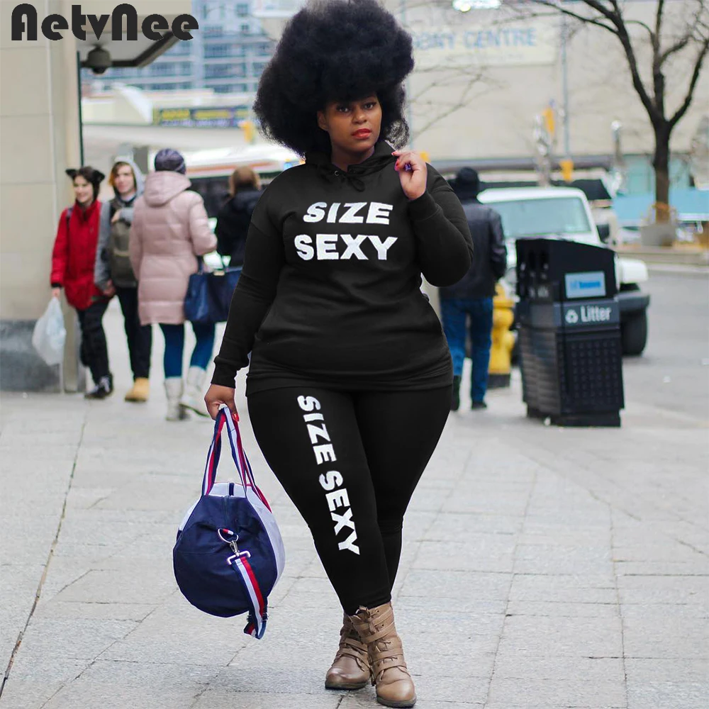 

Plus Size Pants Suits Women Tracksuit Sweatshirt Winter Loong Hoodie Stretchy Leggings Two Piece Set Warm Sport Suit Female Sets