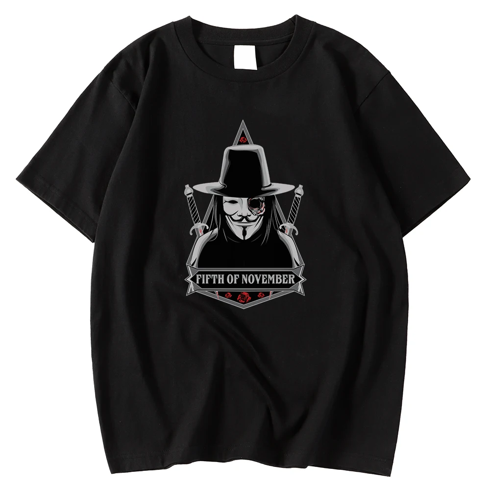 

Fashion Style Men's Tee Shirts Short Sleeved Loose T-Shirt V For Vendetta Cool Printing Clothes Oversized Comfortable Tshirt Man