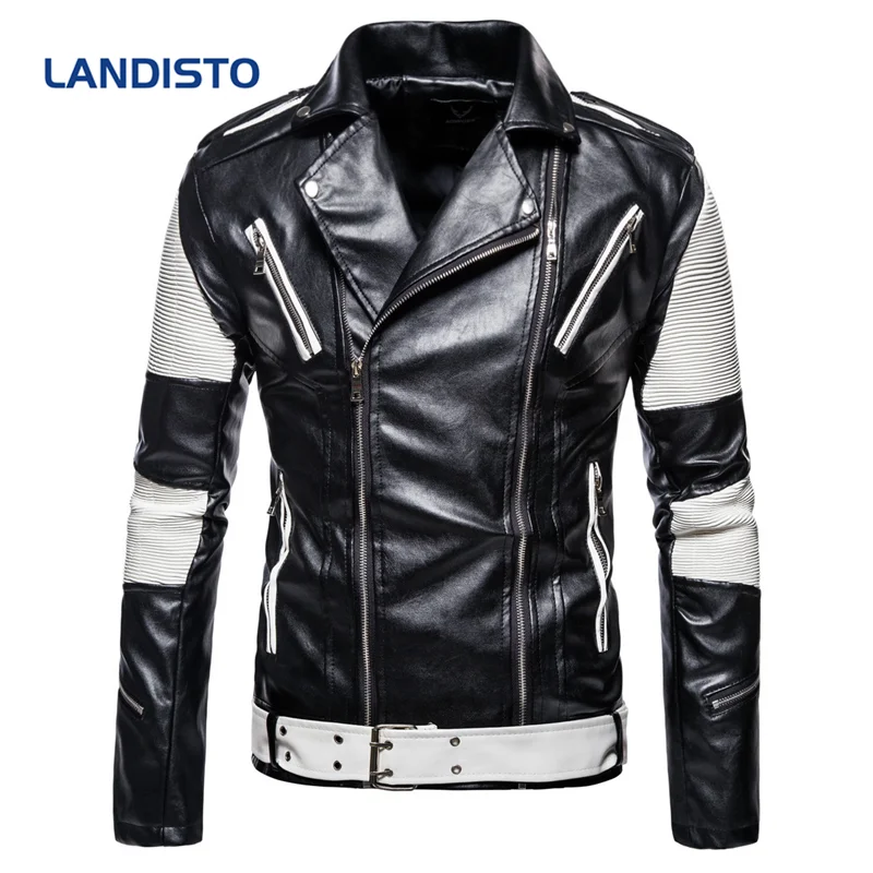 LANDISTO Мужская одежда мужская куртка в моторном стиле кожаная для мужчин весна