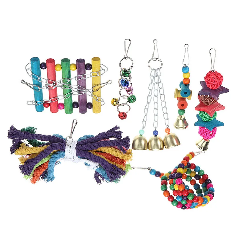 7 шт. попугай клюв игрушки птицы Жевательная подвесная клетка игрушка бусины