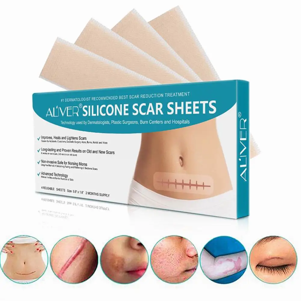 

4Pcs/Box Reusable Silicone Scar Removal Patch Sheet Burn Skin Repair Gel Soft Surgery Flatten Strips Self Adhesive Health Care