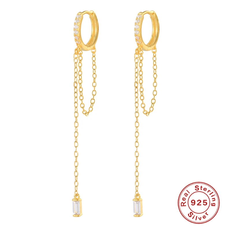 

CANNER 925 Sterling Silver Earrings Exaggeration Tassel Chain Hoop Earrings With Charm 2021 Trend Fine Jewel Mothers Day Gift