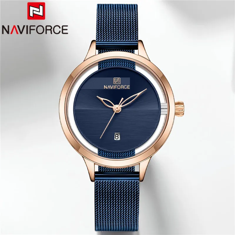 NAVIFORCE новые женские часы Топ бренд роскошные синие наручные браслет из