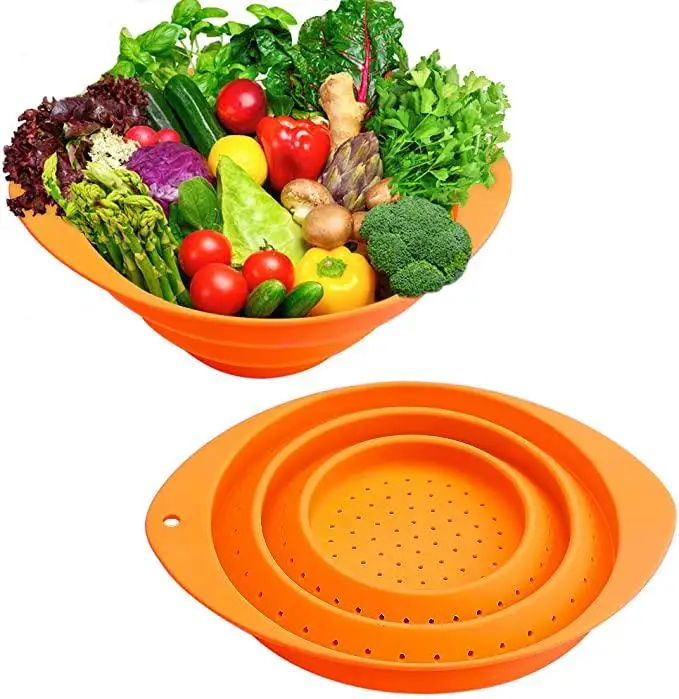 Складной дуршлаг силиконовое сито для еды с ручками портативный слив овощей и