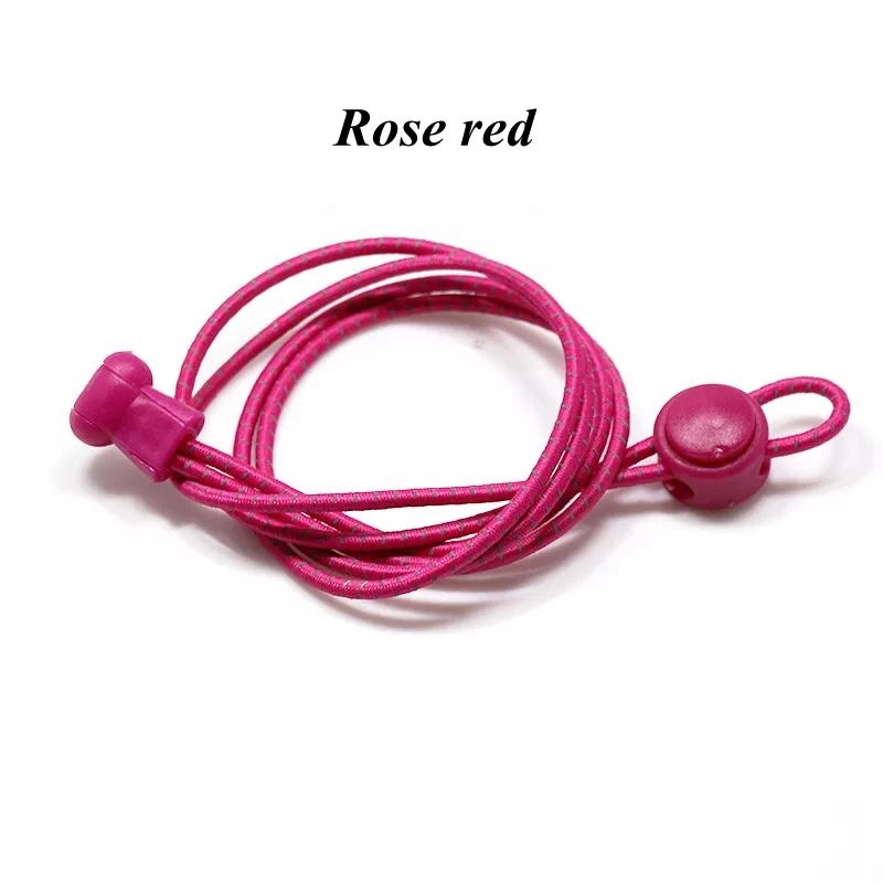 Rose red Elastic Shoelaces Reflective Round Shoe laces No Tie Kids Adult Safety Stretching Lock Shoe lace Sneakers Quick Lazy laces - Цвет: Rose red
