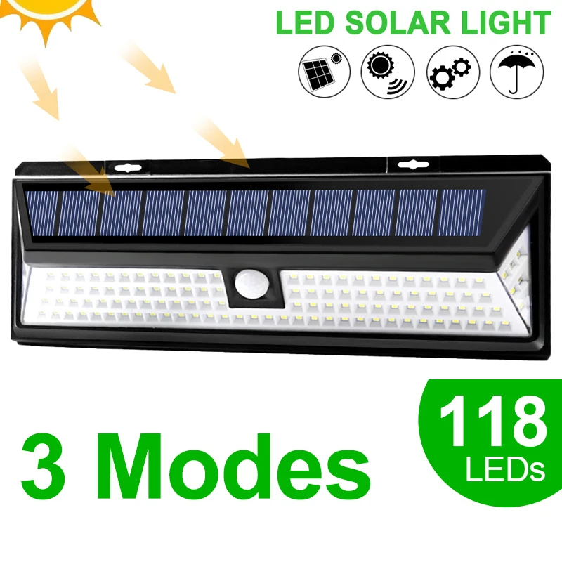 

Уличный светильник на солнечной батарее с датчиком движения, 118 светодиодный