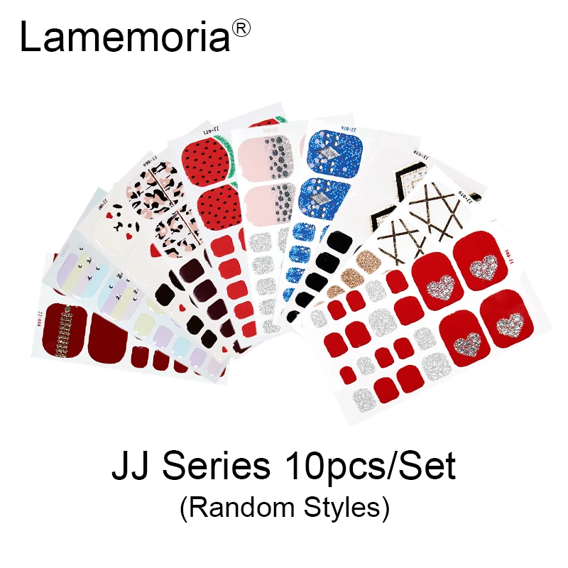 JJ Series 10pcs 20 шт./компл. 22 Советы Предварительно разработанные стикеры на ногти полное покрытие Водонепроницаемый Стикеры обертывания щипчики для ногтей DIY ноги аксессуары выбирается случайным образом - Цвет: JJ Series 10pcs
