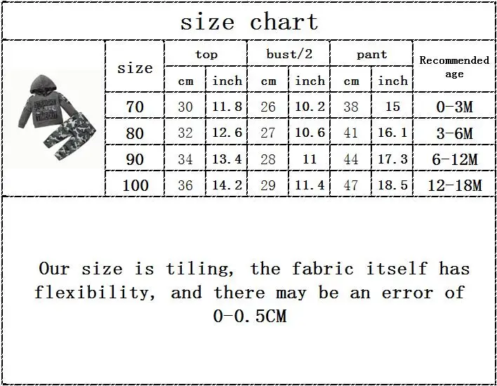 

Infant Baby Boys Autumn Full Sleeve Letter Tops Hooded Hoodie Camouflage Long Pants Toddler Infant Kids Clothes Sets 2pcs 0-18M