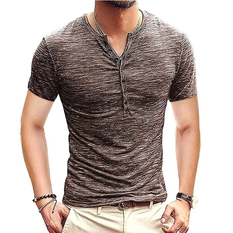 Мужская мода сплошной цвет короткий рукав v-образным вырезом футболки 2020 новая