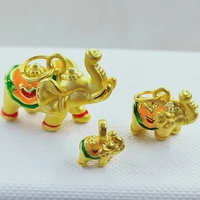 1pcs pure 999 24k yellow gold pendant 3d enamel auspicious elephant pendant