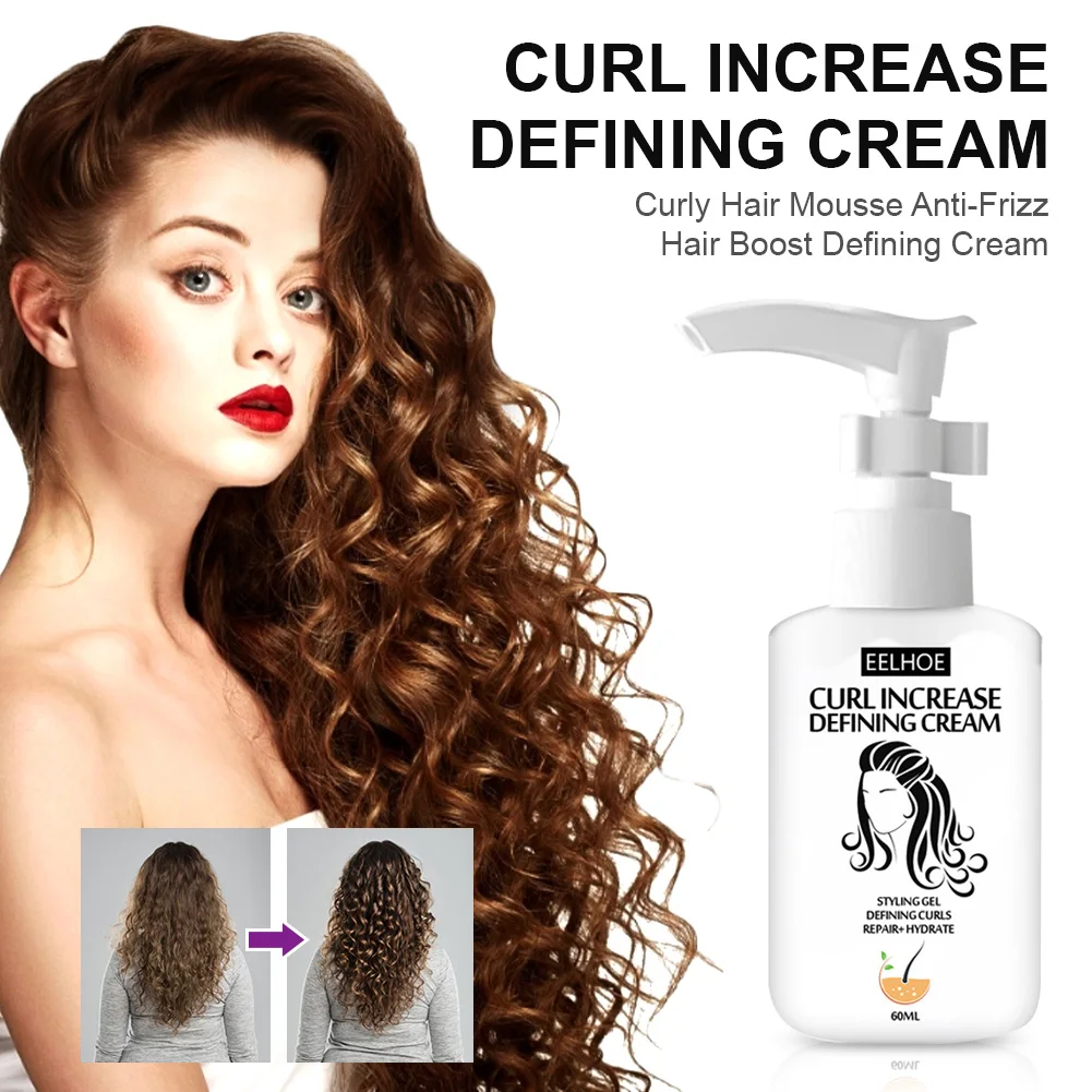 

60ml Curly Hair Styling Cream Curl Enhancer Anti-Frizz Hair Curling Repairing Mousse for Natural Curls Volumizing Gel