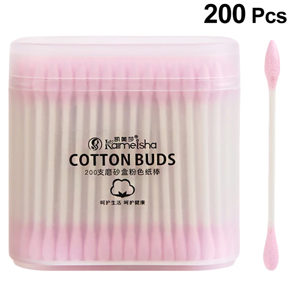 

200pcs Frosted Box-packed Makeup Cotton Buds Multipurpose Double-Head Swabs Cleaning Tool )