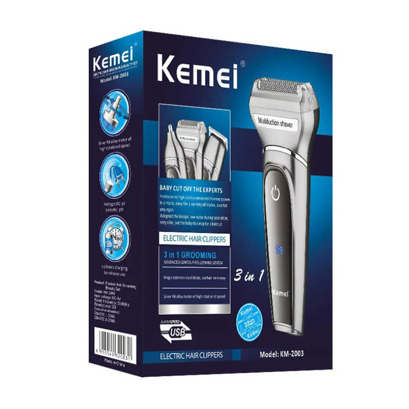 

Kemei 3 in 1 Hair Trimmer for Men Electric Beard Ear Nose Hair cutting Machine Cordless Corded