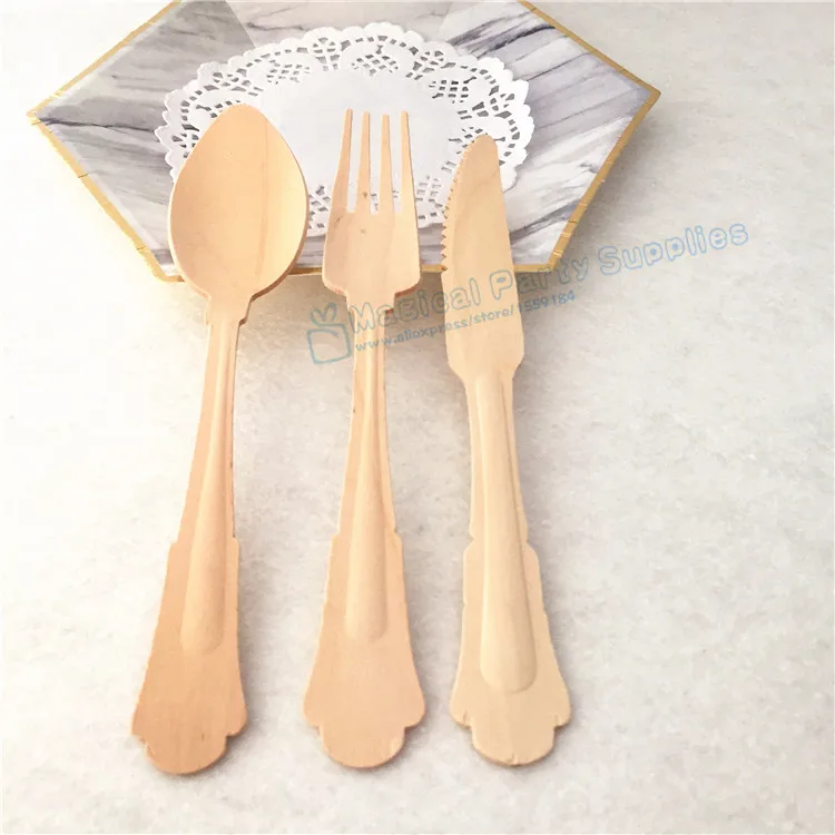 60 шт. одноразовые деревянные столовые приборы из березы 20 см | Дом и сад