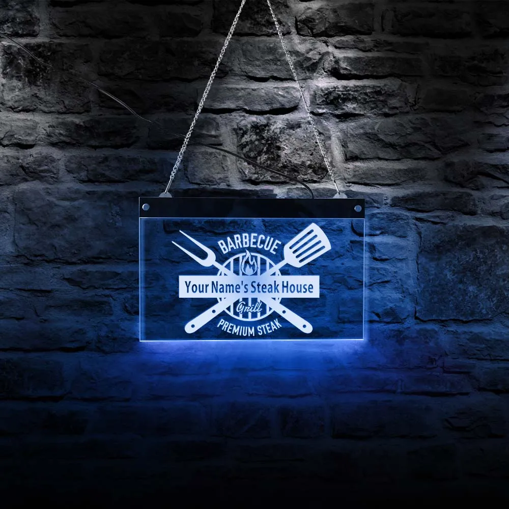 Премиум стейк барбекю гриль персонализированные дом светодиодный бизнес знак