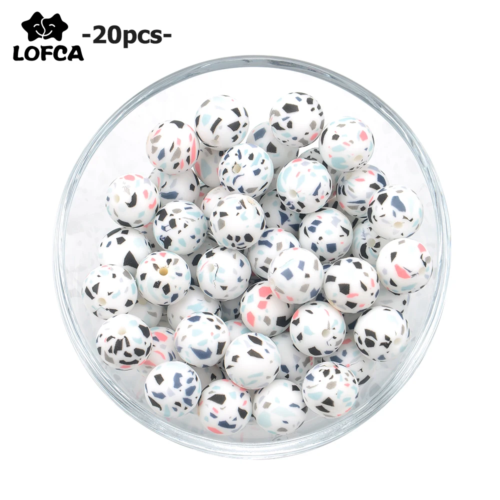 Силиконовые бусины прорезыватели LOFCA Terrazzo 20 шт. цветные жевательные для